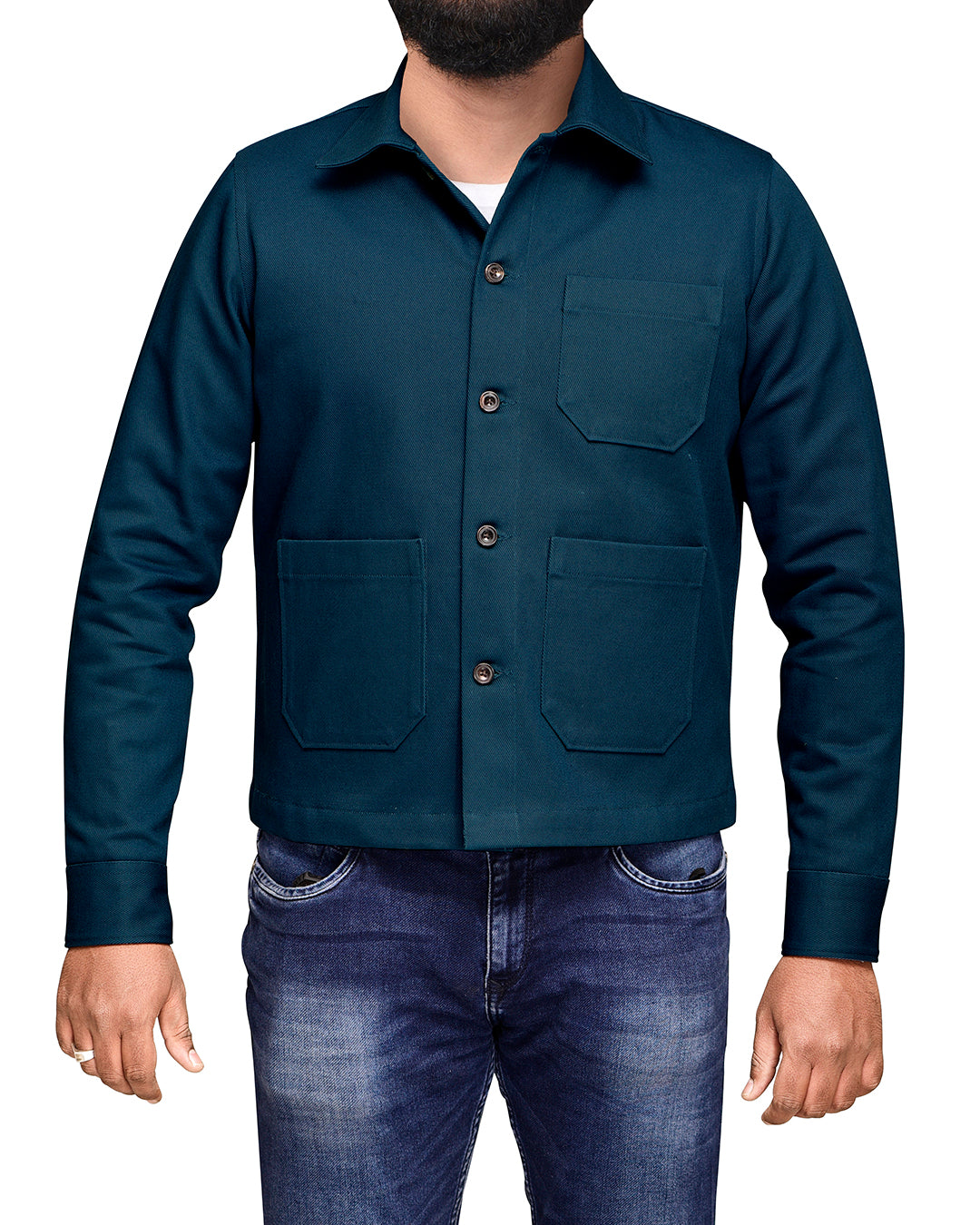 Dark Teal Denim Shirt Jacket - 1