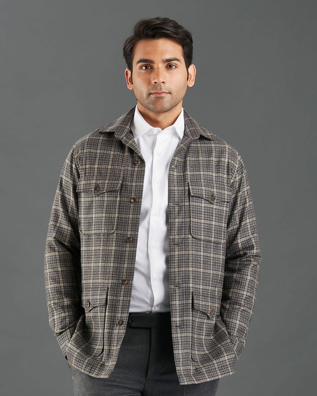 Loro Piana Brown and Grey Overchecks Shirt Jacket - 2