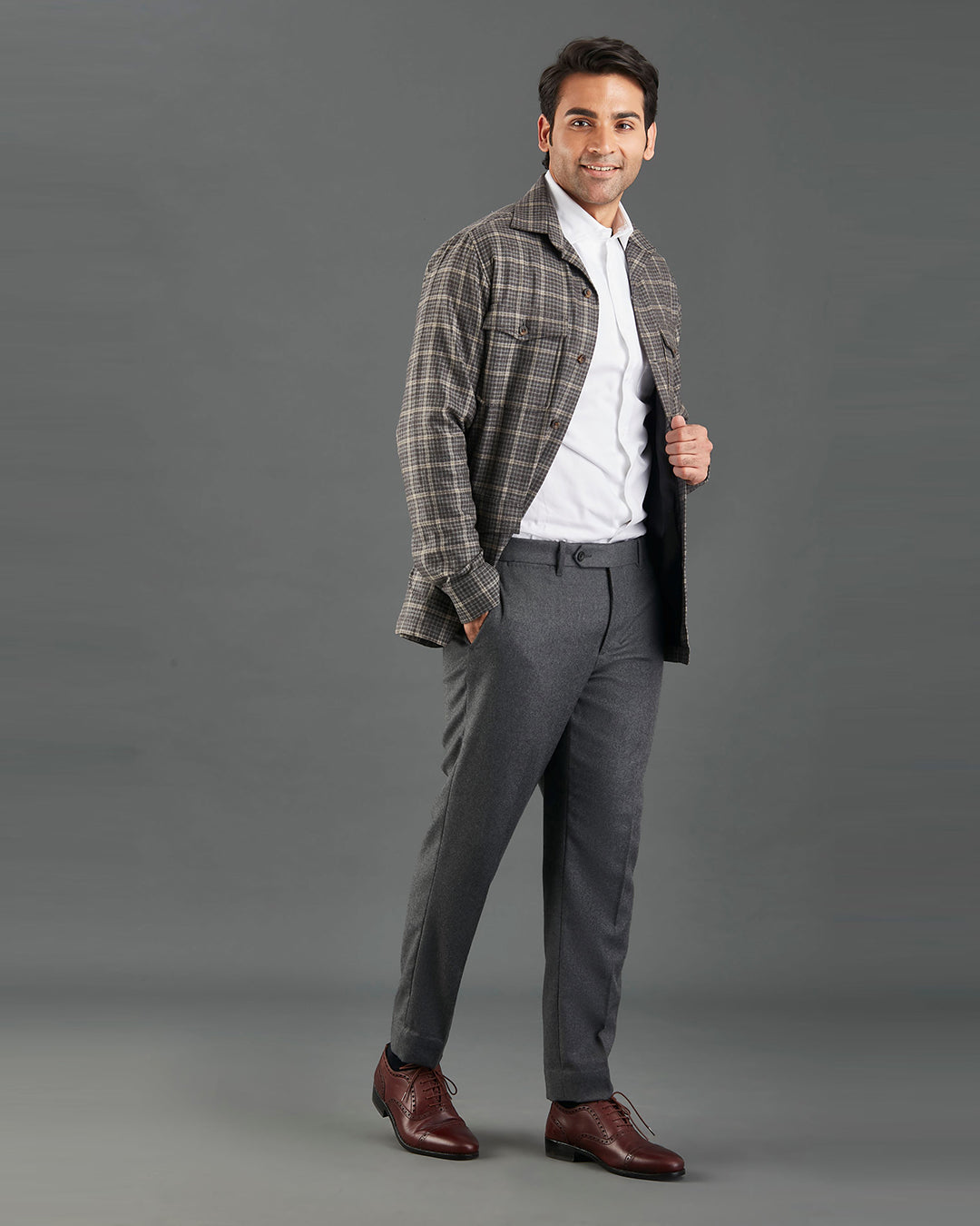 Loro Piana Brown and Grey Overchecks Shirt Jacket - 5