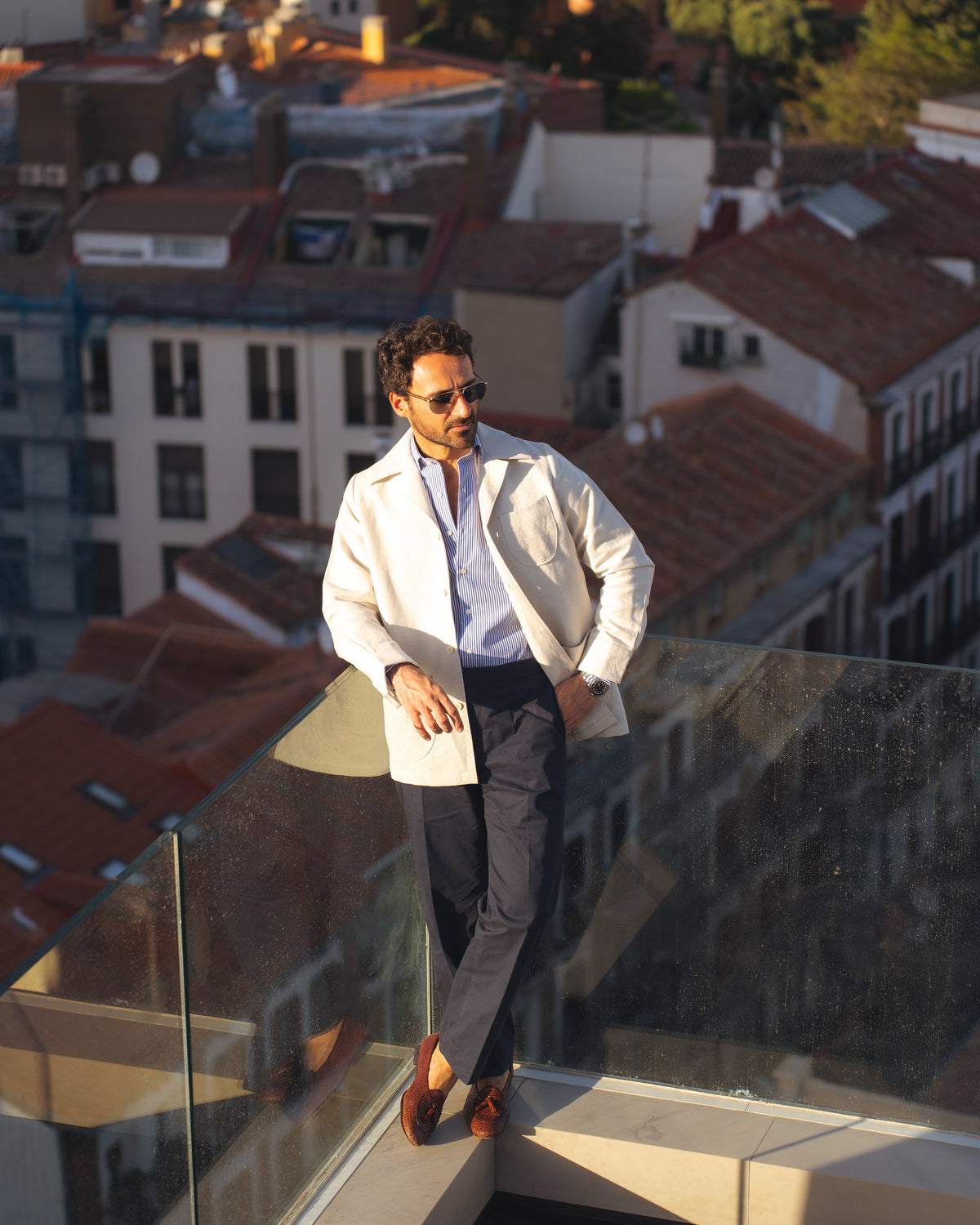 Linen Vintage Cream Birdseye Shirt Jacket - 13