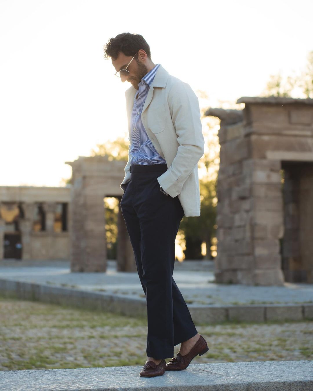 Linen Vintage Cream Birdseye Shirt Jacket - 4