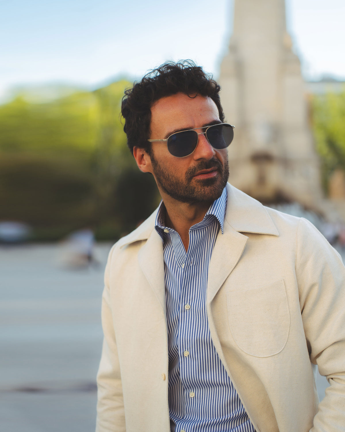 Linen Vintage Cream Birdseye Shirt Jacket - 34