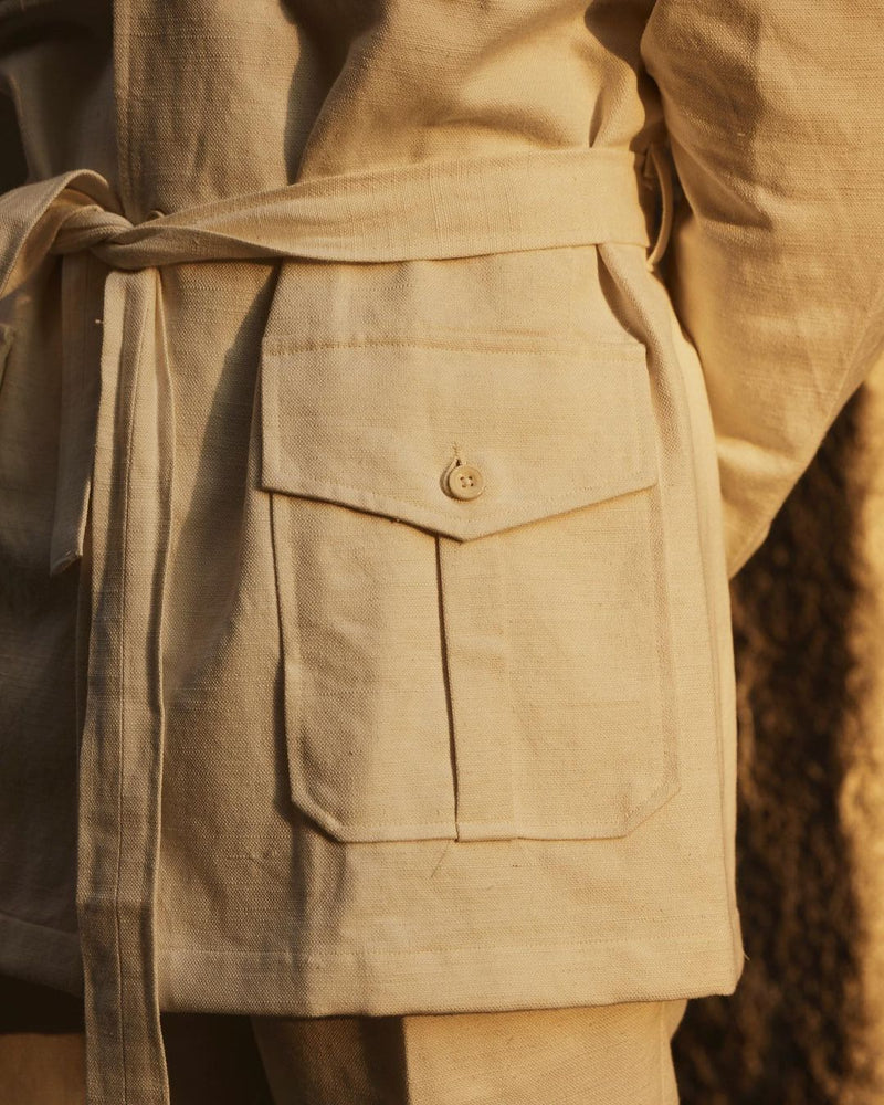 Safari Jacket in Linen Cotton Canvas Off White