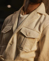 Safari Jacket in Linen Cotton Canvas Off White