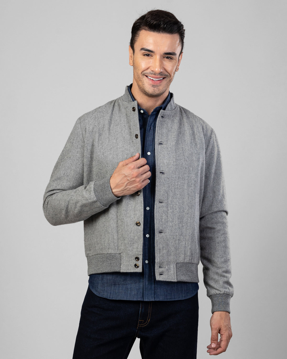 Grey Wool Flannel Shirt Jacket - 1