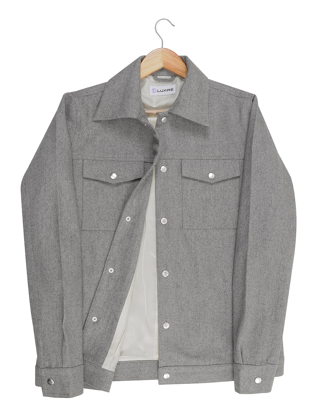 Luxire Light Grey Wool Shirt Jacket - 2