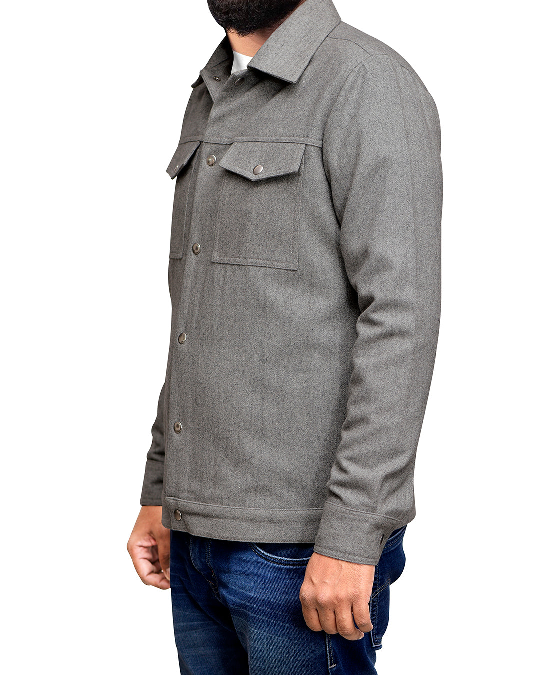 Luxire Light Grey Wool Shirt Jacket - 5