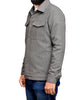 Side of model wearing the recycled wool shirt jacket for men by Luxire in grey