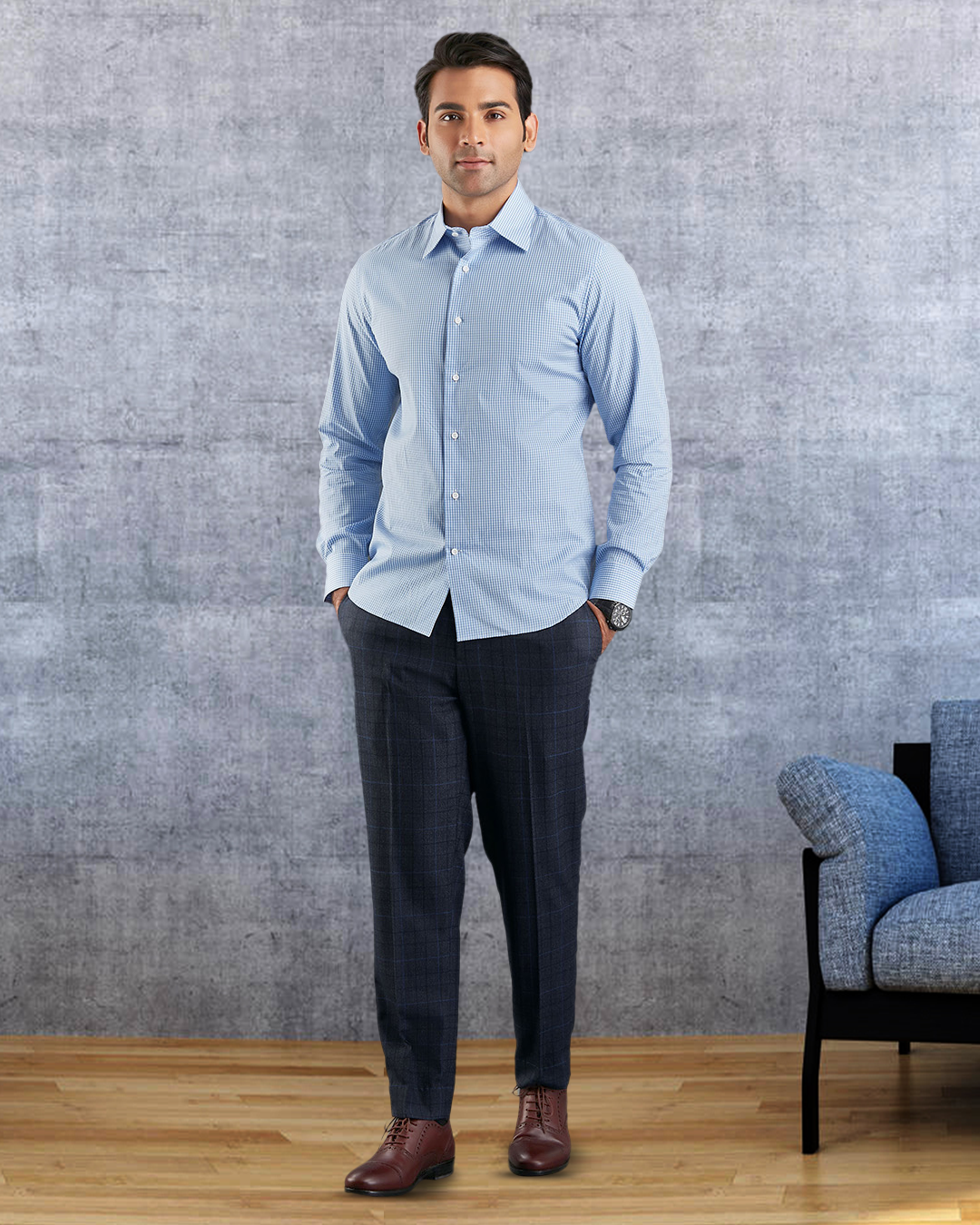 Sky Blue Gingham Shirt - 3