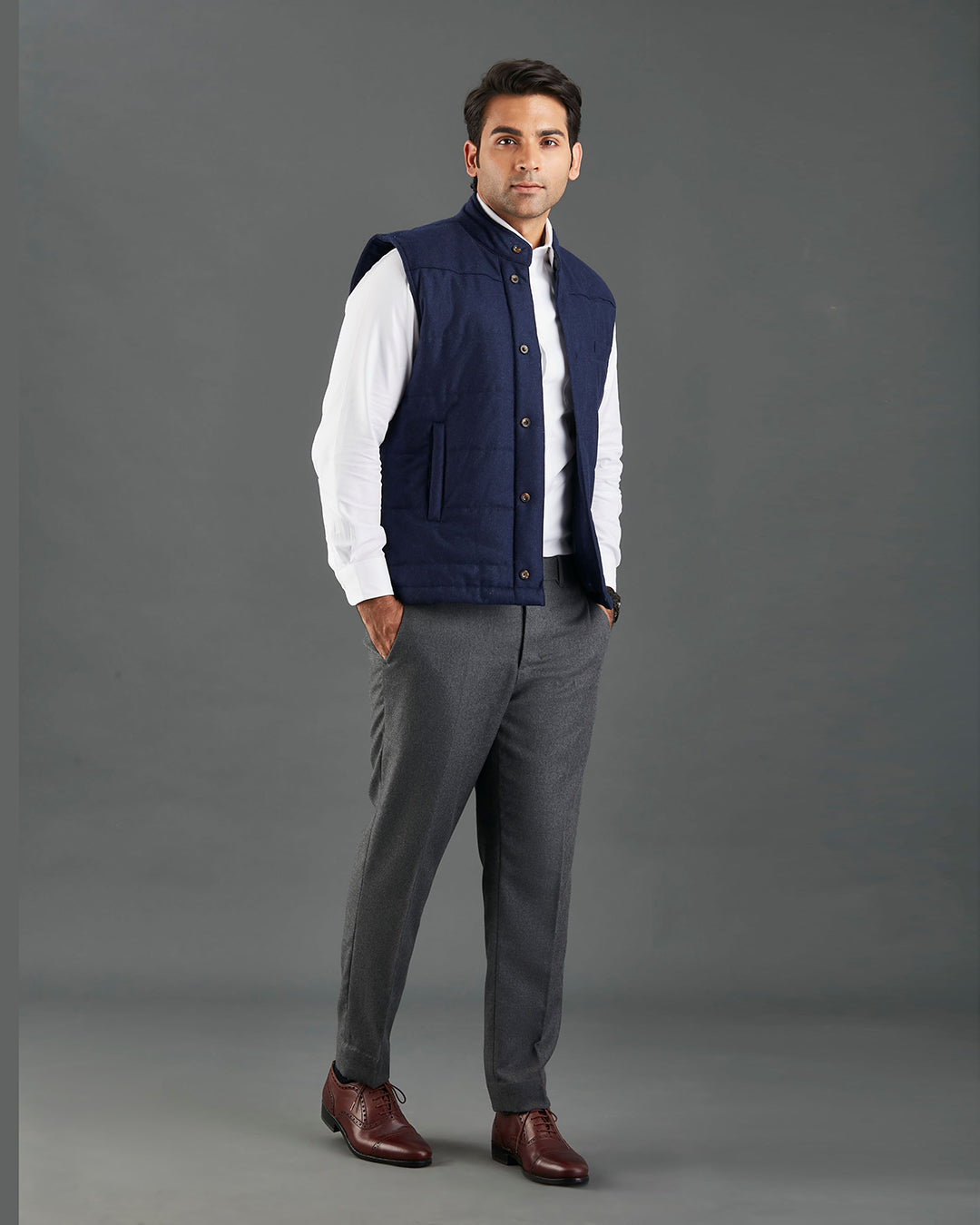 VBC Navy Flannel Quilted Gilet / Vest - 4