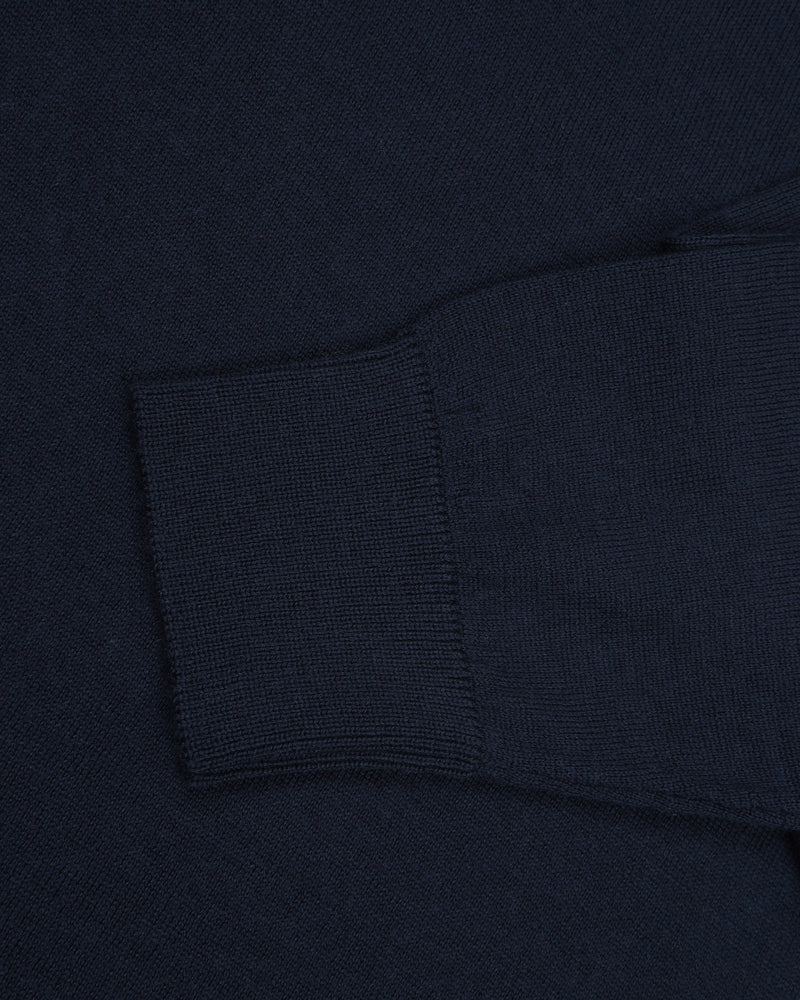 EZS Merino Wool Navy Long Sleeve Polo