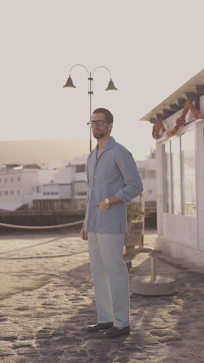 Pleated Powder Blue Twill High Rise Pant