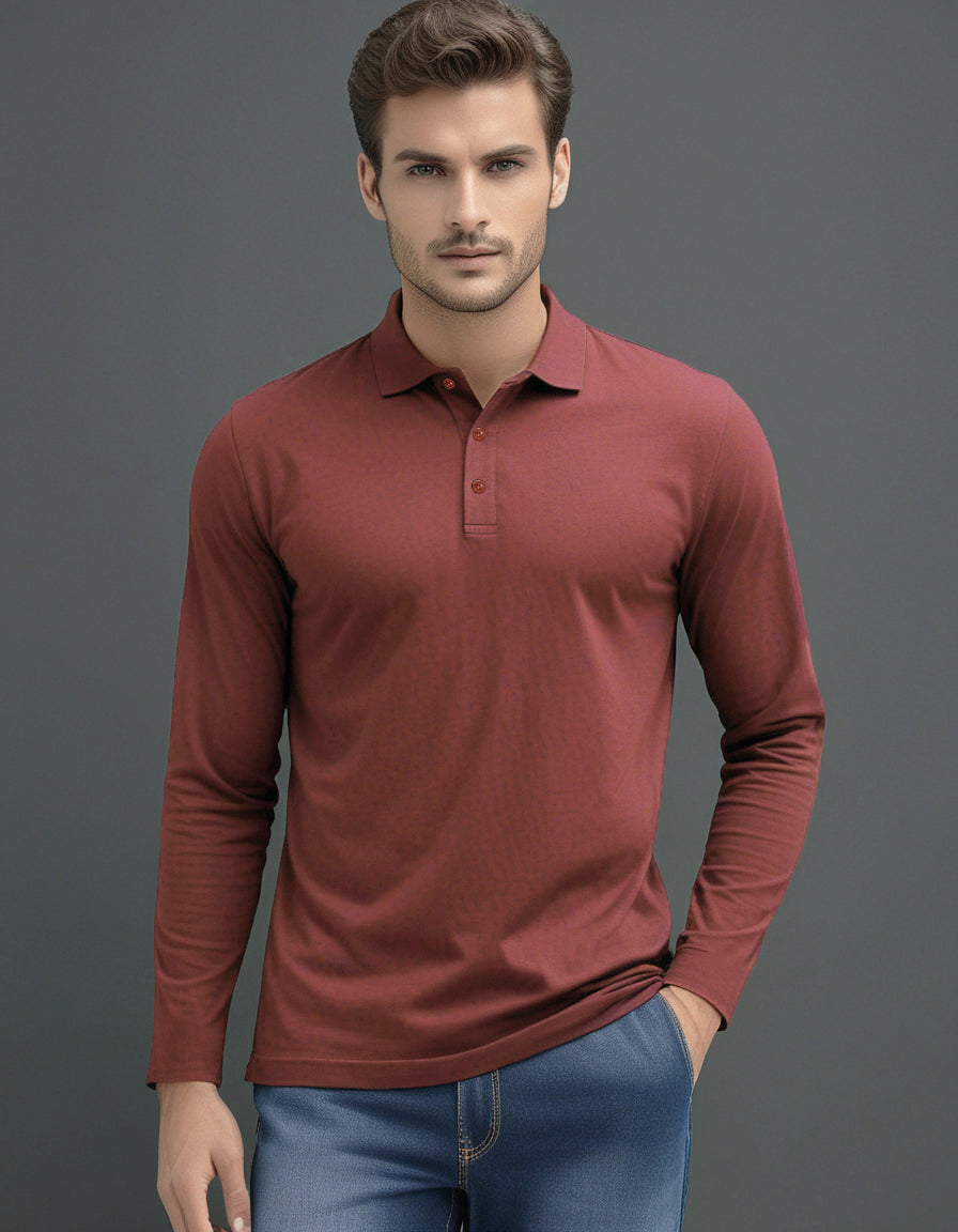 EZS Aria Rust Long Sleeve Polo