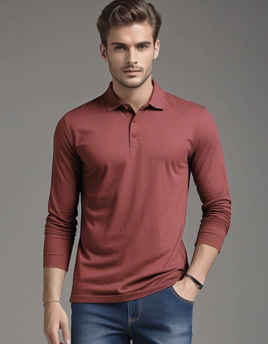 EZS Aria Rust Long Sleeve Polo