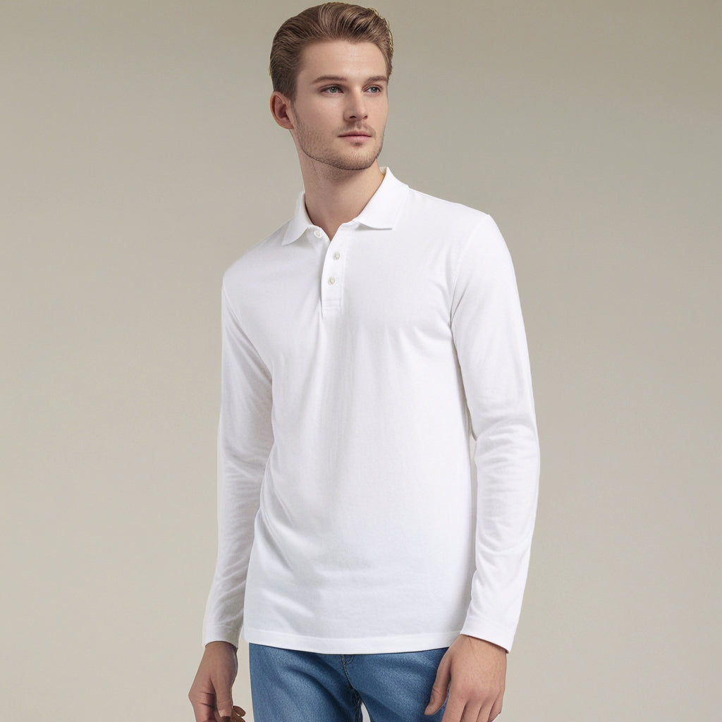 EZS Aria White Long Sleeve Polo