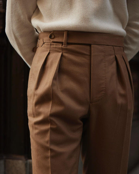 VBC: Sand Woolen Flannel High Rise Pant