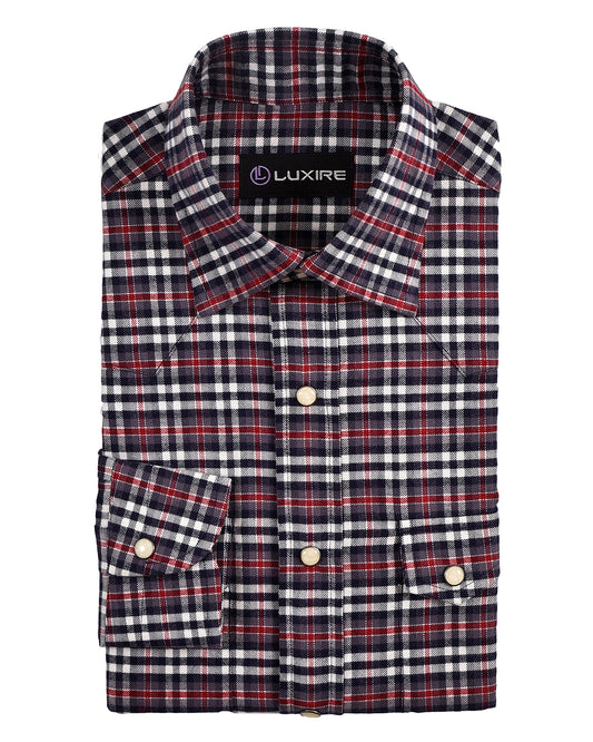 Red Navy Checks Flannel Work Shirt