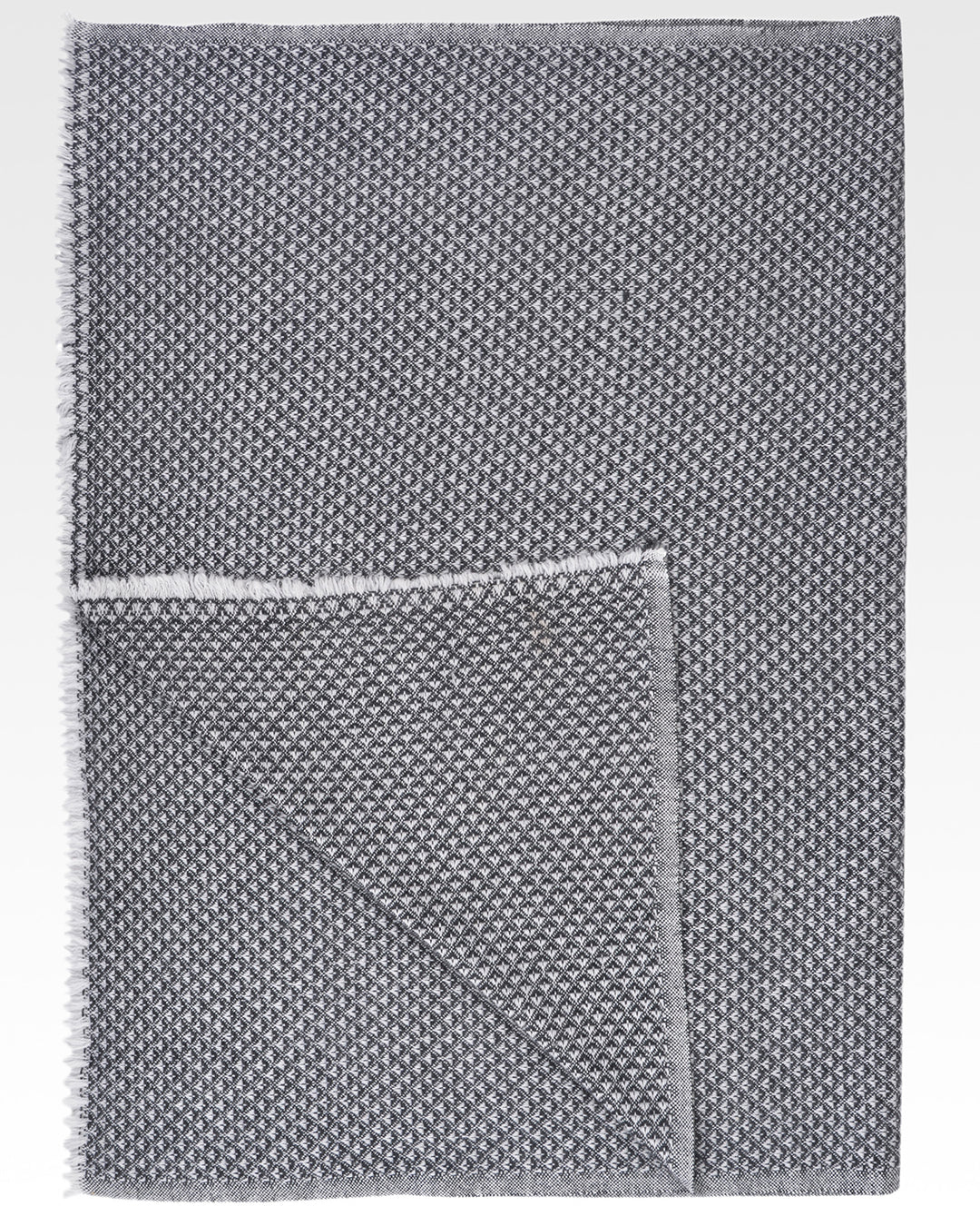 Soft Cashmere Wool Scarf - Black and White Diamond Pattern