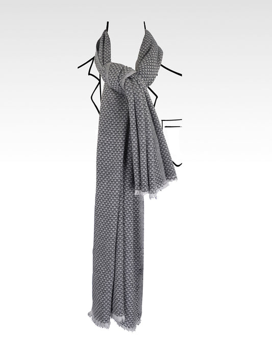 Soft Cashmere Wool Scarf - Black and White Diamond Pattern