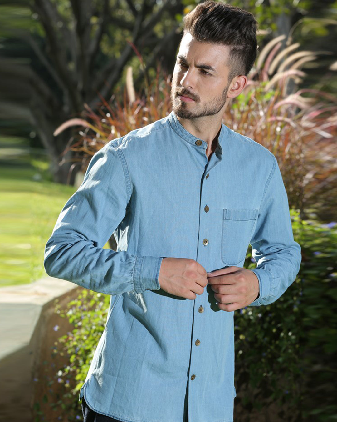 Washed Chambray Casual Shirt