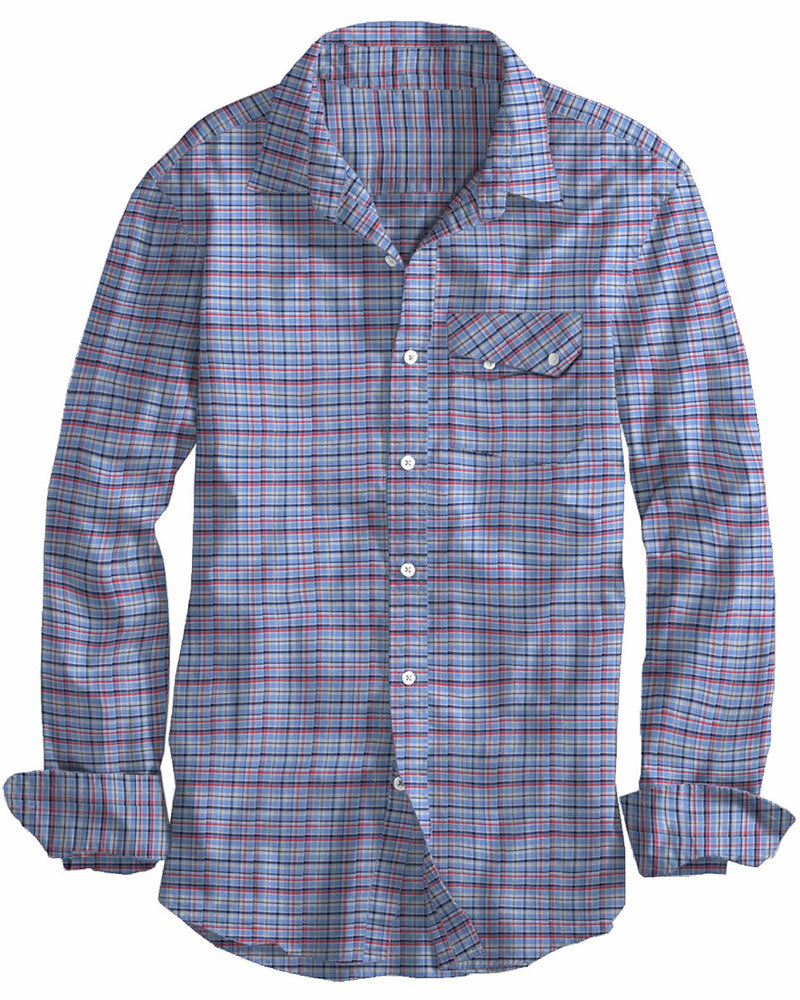 Red Blue Cream Plaid Checks Oxford