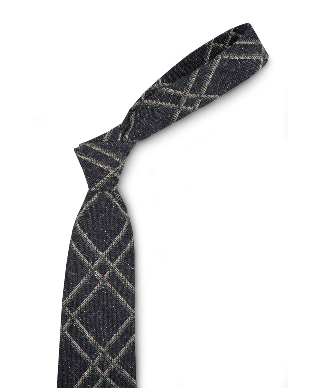 Cream Green Checks On Navy Tie - 2