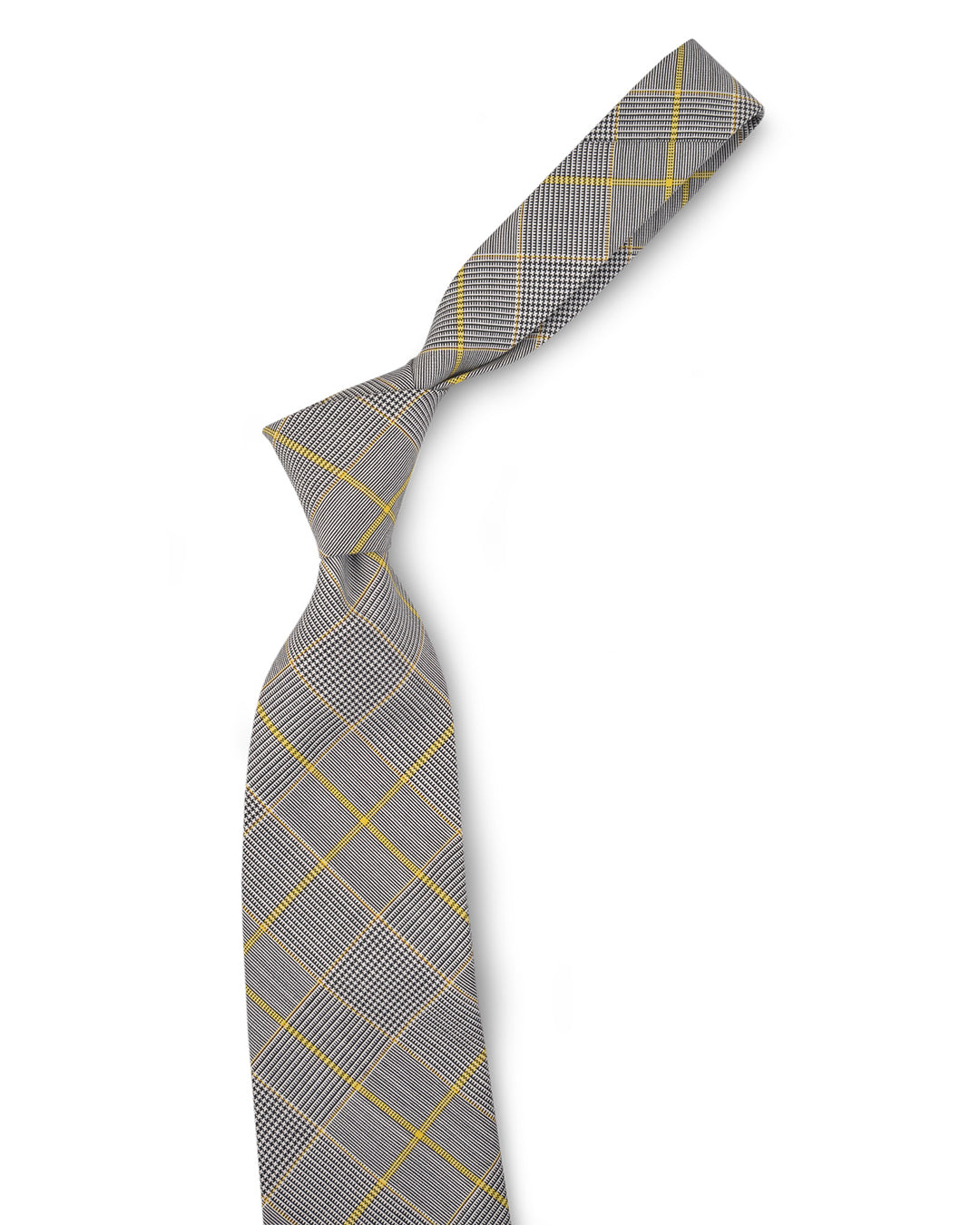 Grey Yellow Pow Checks Tie - 1