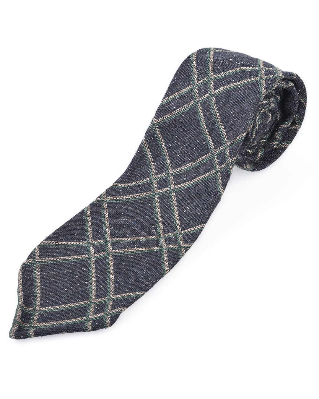 Cream Green Checks On Navy Tie - 1