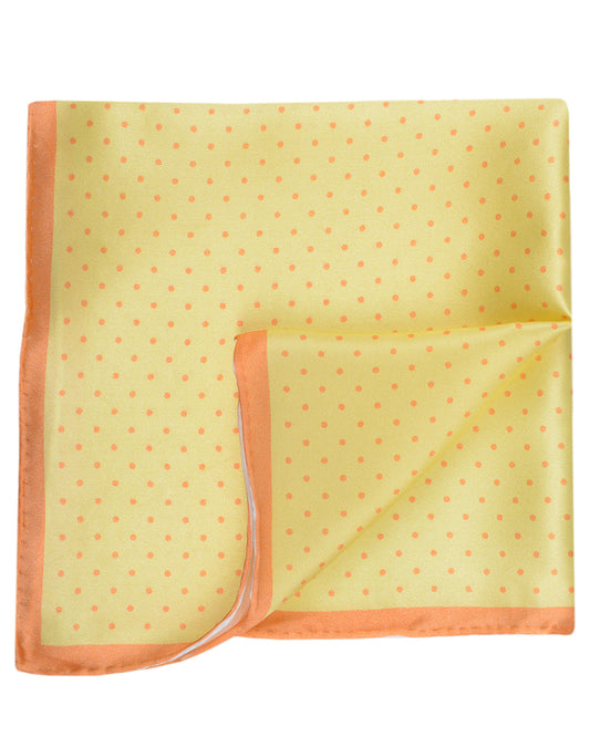 Pocket Square - Orange Polka Dots on Yellow