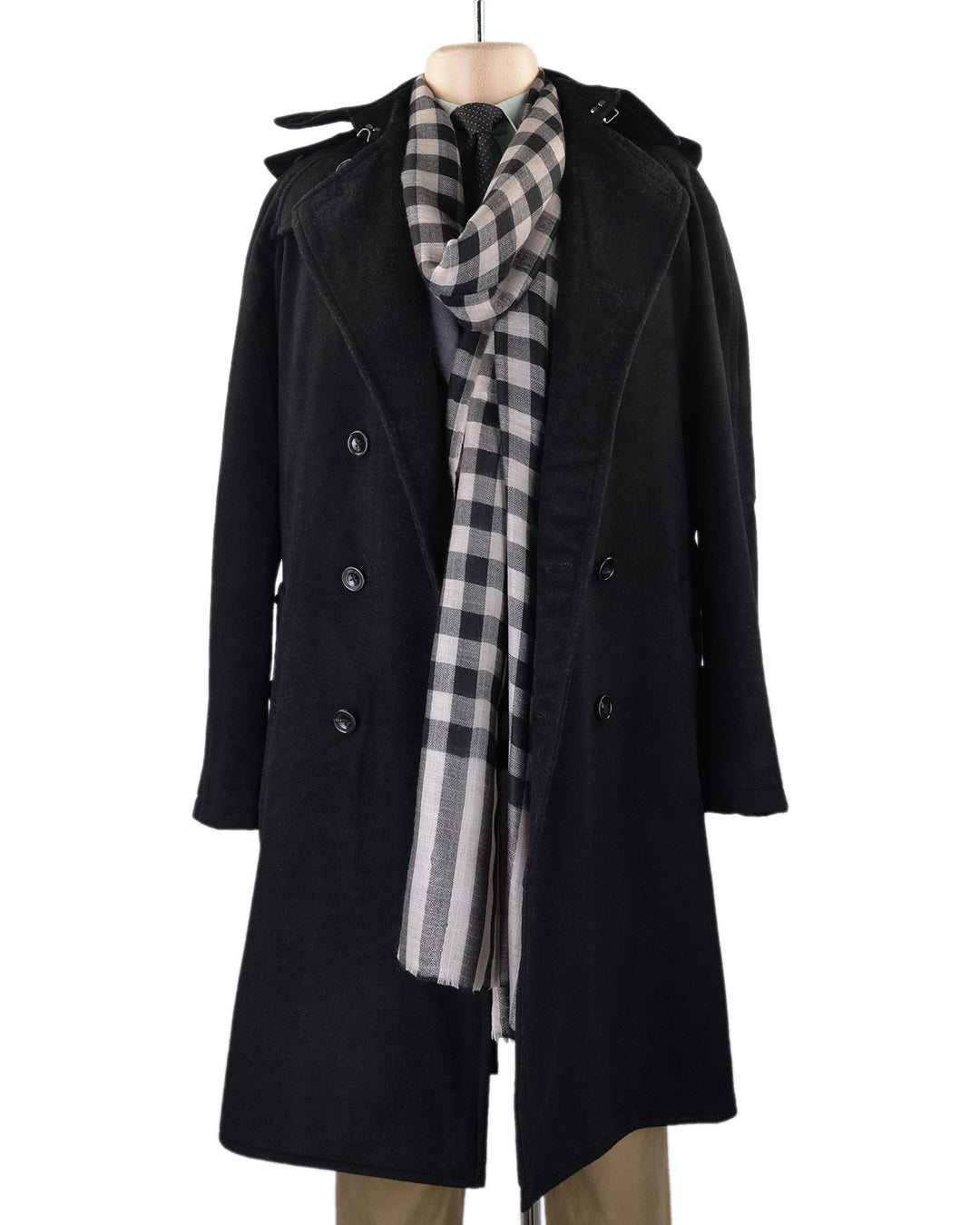 Pashmina Cashmere Wool Scarf Black Off-white Checks - 7