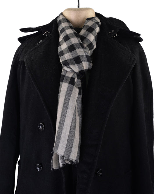 Pashmina Cashmere Wool Scarf Black Off-white Checks