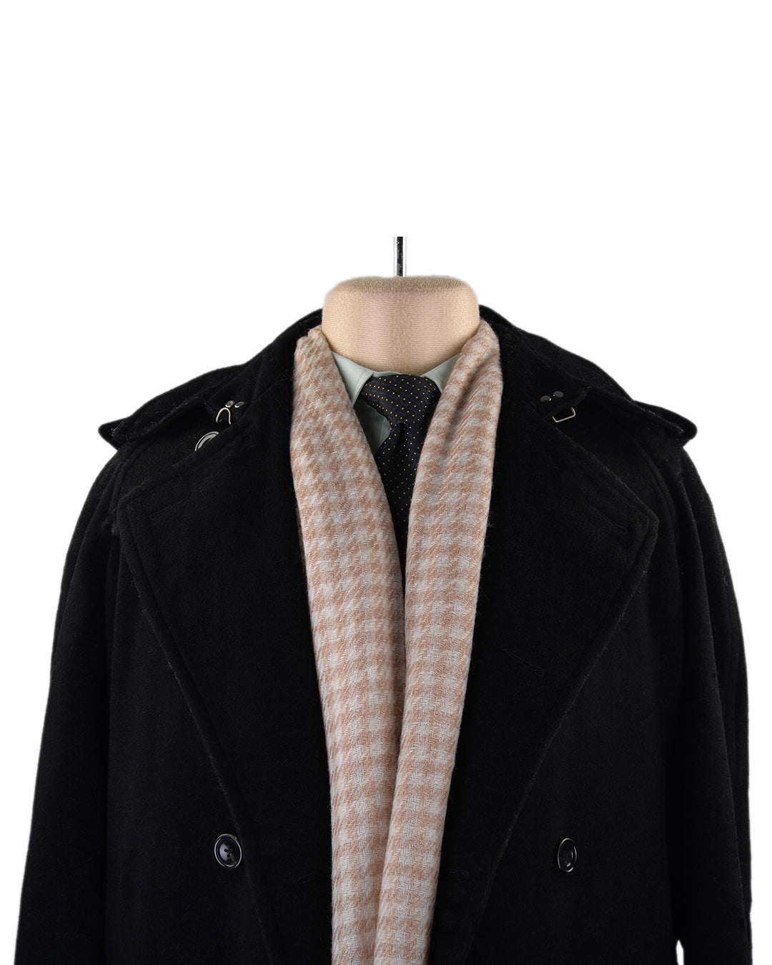Cashmere Wool Scarf Tan Cream Checks Twill - 5