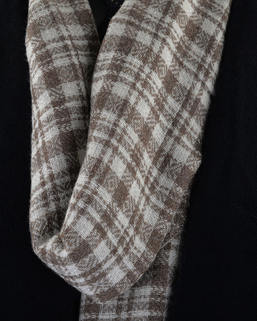 Cashmere Wool Scarf Brown Off-White Checks With Self Design