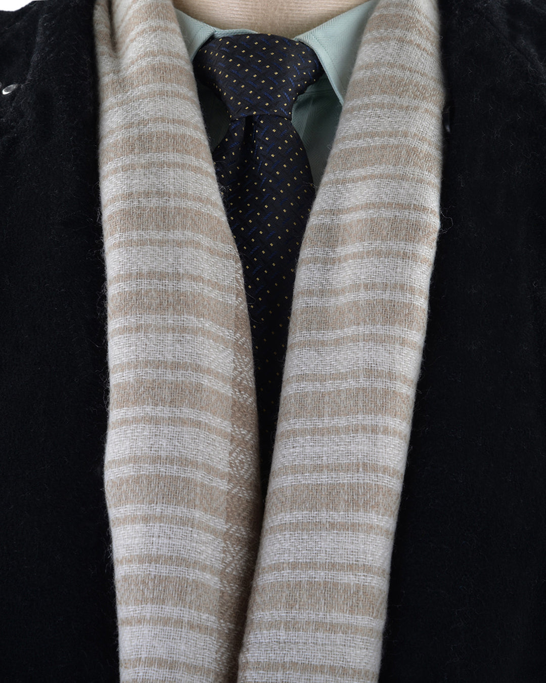Cashmere Wool Scarf Fade Brown Cream Checks With Self Design - 2