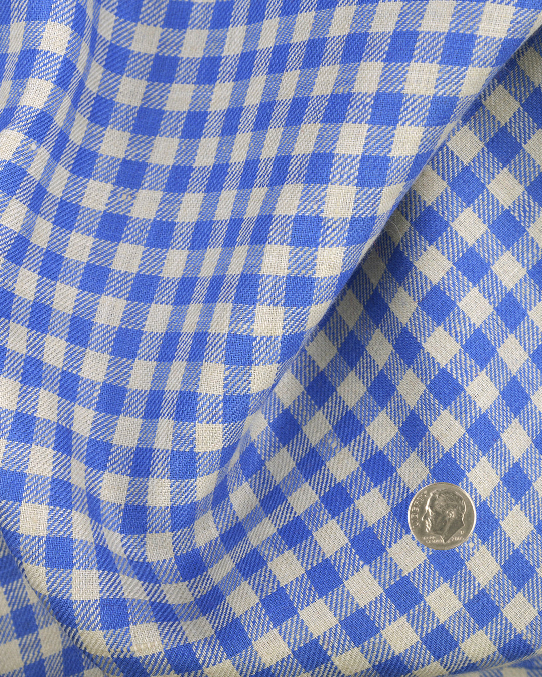 Linen:Cream Blue Gingham Checks - 4