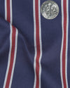 Navy Awning With Grey & Red Stripes