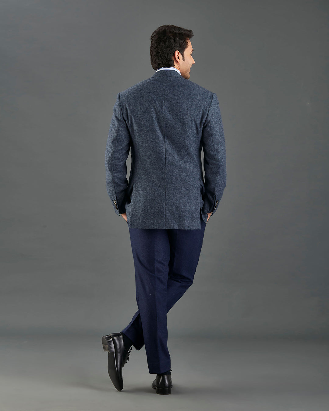 EThomas Prussian Blue Harringbone Jacket - 7