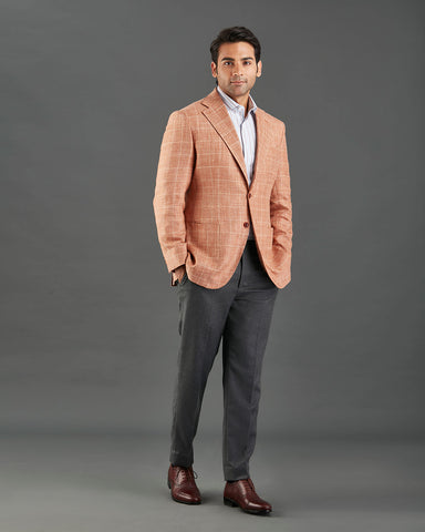 Ethomas Light Orange Beige Windowpane Plaid Jacket