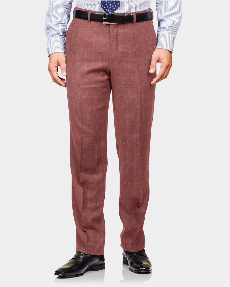 EThomas Dark Salmon Pink Windowpane Checks