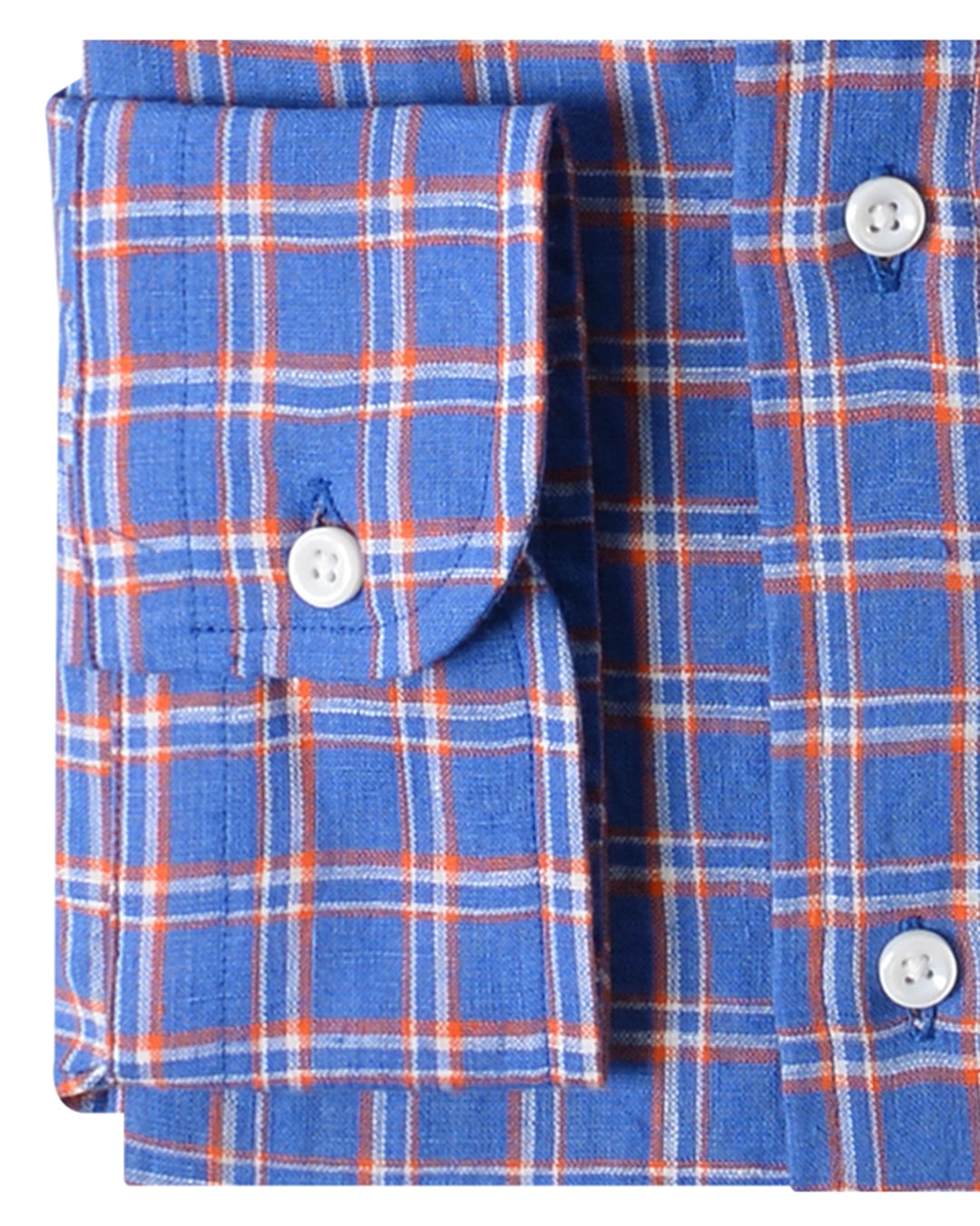 Linen: Orange White Cornflower Blue Tartan Checks - 3