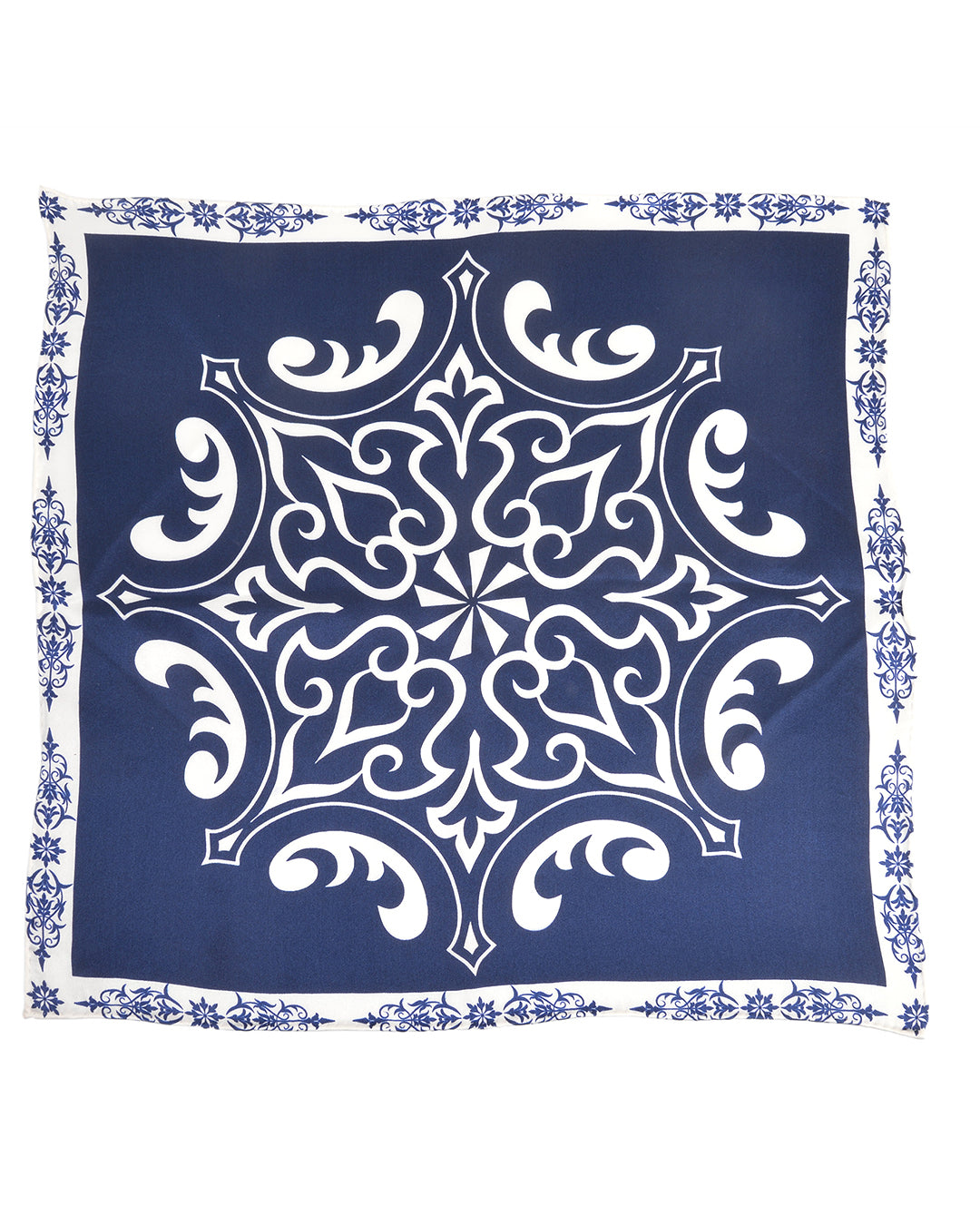Pocket Square- White Print On Navy - 1