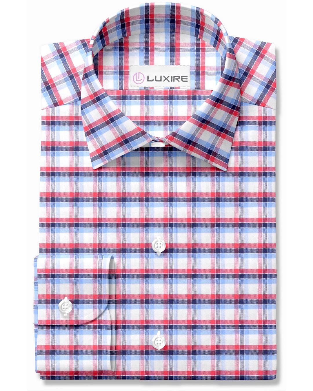 Red Blue White Tartan Checks Oxford - 1