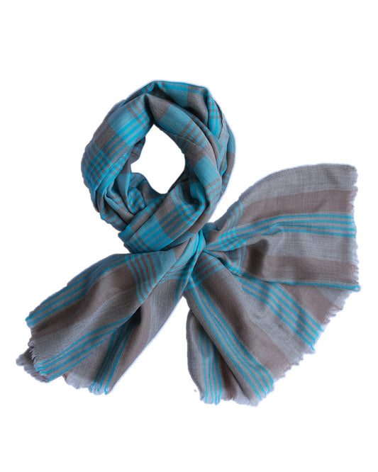 Pure Cashmere Scarf - Blue Grey Plaid