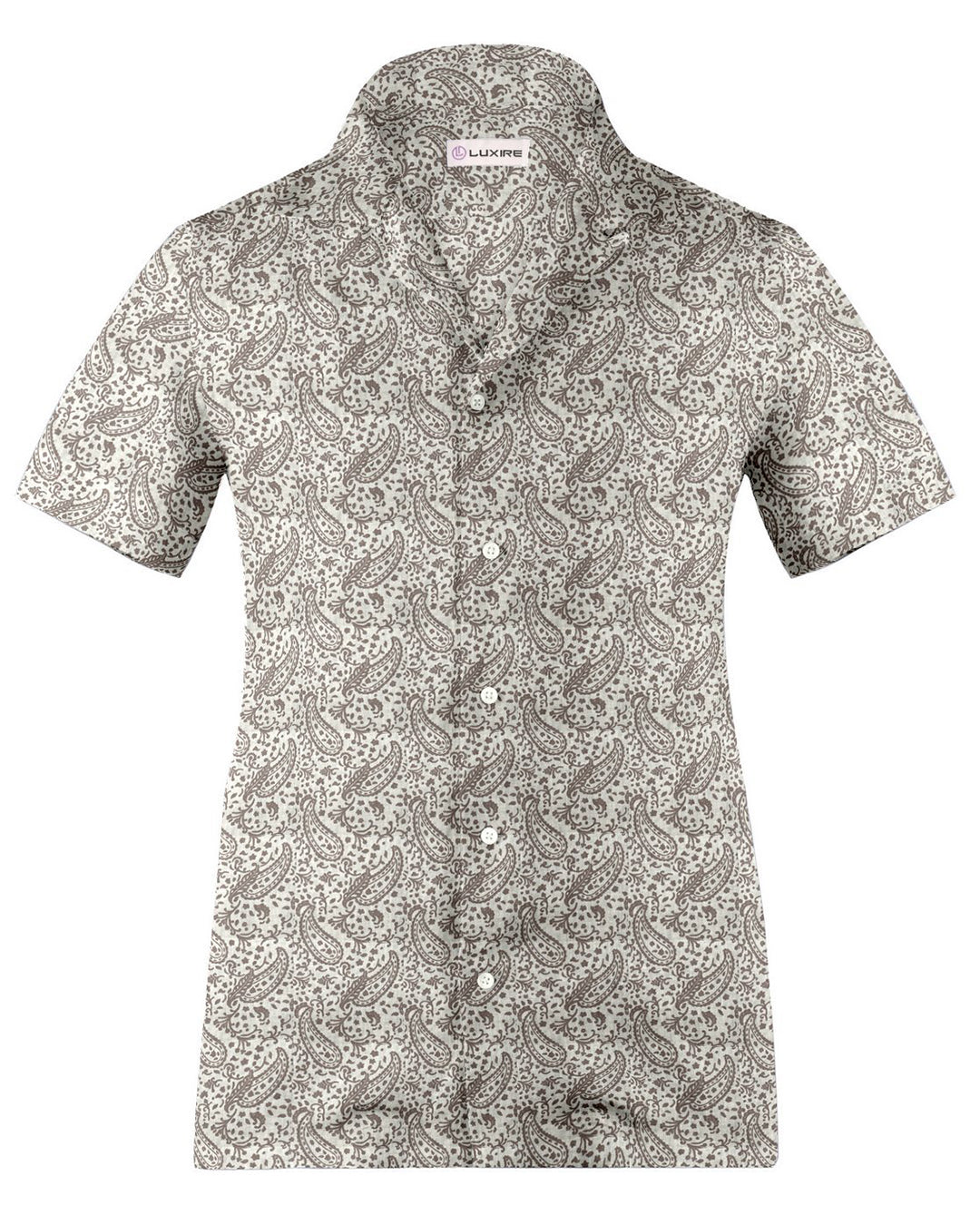 Camp collar PRESET STYLE in Linen: Brown Printed Paisley - 1