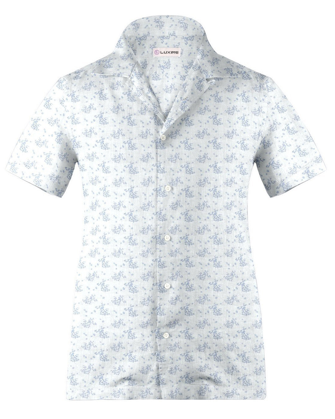 Camp collar PRESET STYLE in Linen: Pale Blue Printed shrubs On White - 1
