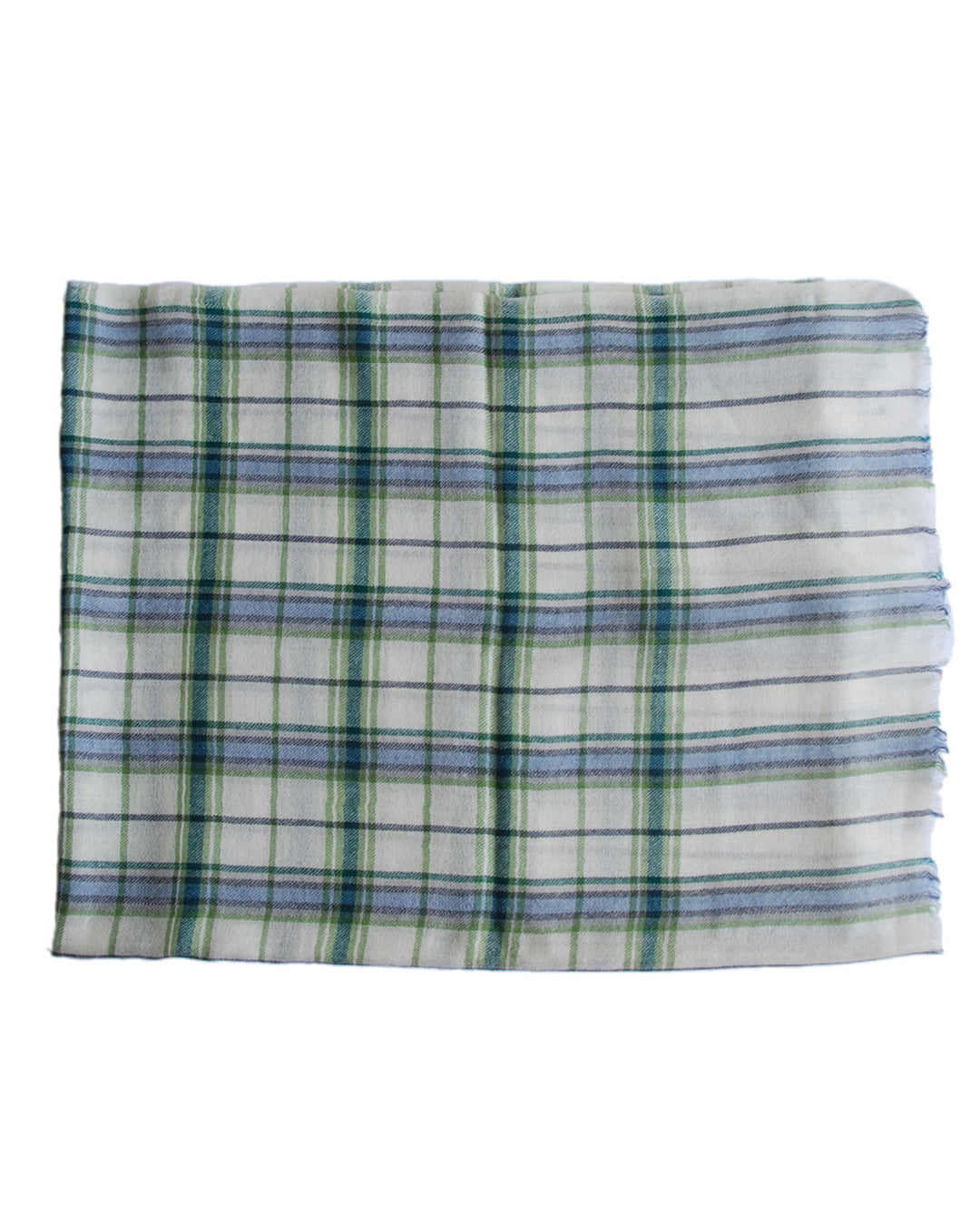 Pure Cashmere Scarf - Green Blue Cream Plaid