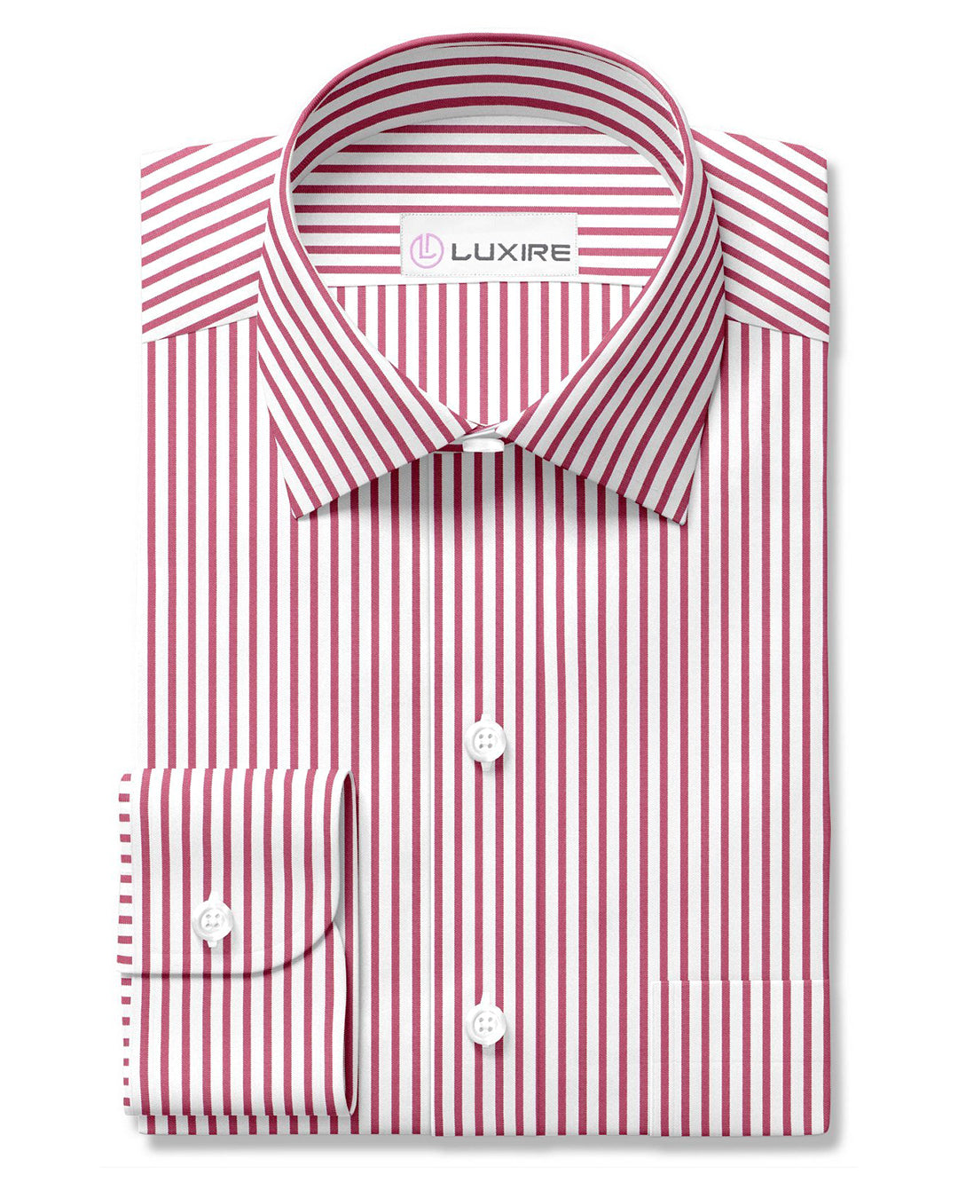 Red-Pink Dress Stripes on White Oxford